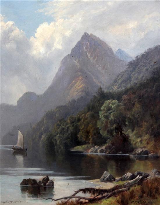 Laurence William Wilson (1850-1912) Lake Te Anau, South Island near Kingston, New Zealand, 20 x 16in.